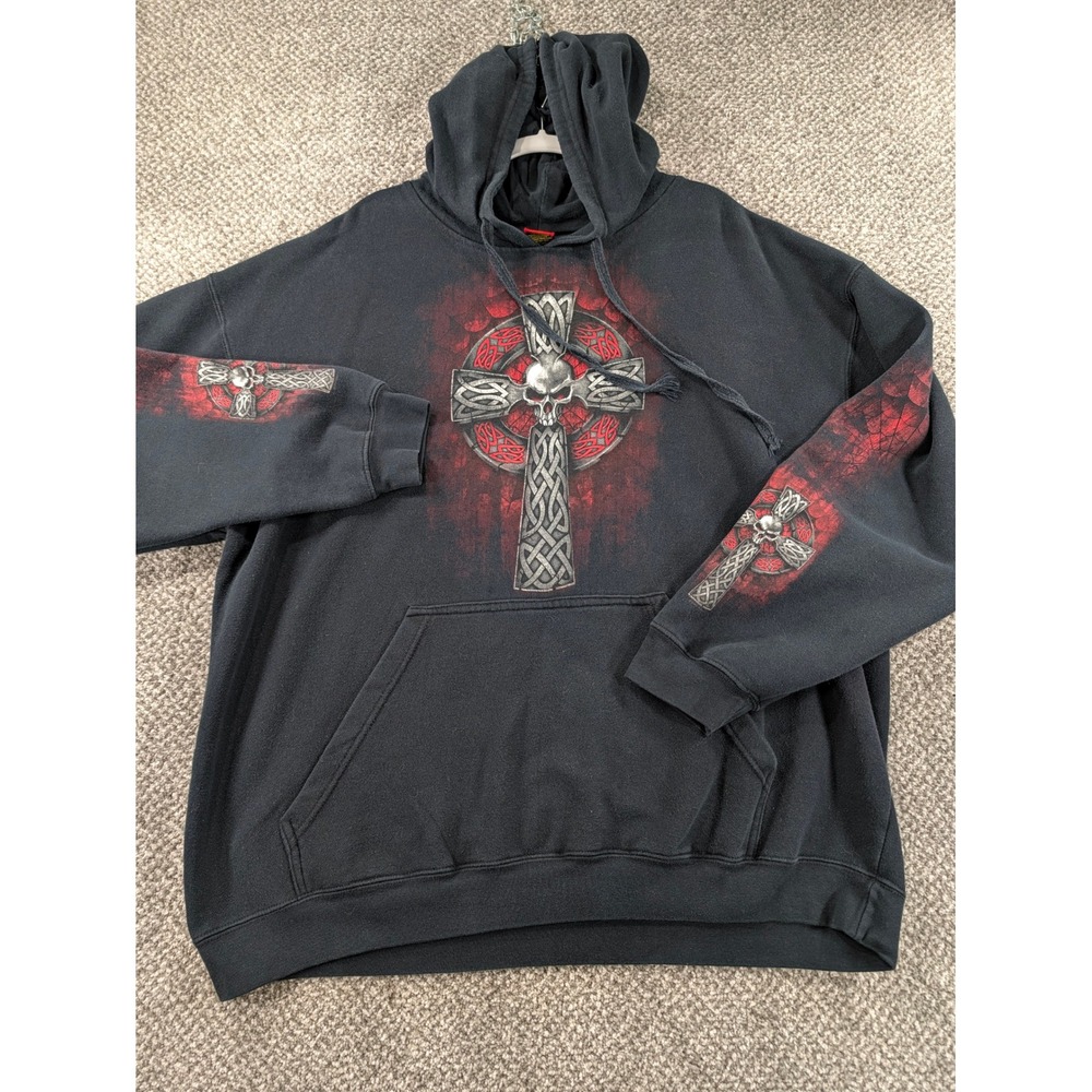 Hot Leathers Mens 2XL Black Celtic Cross Skull Graphic Hoodie Biker Pullover